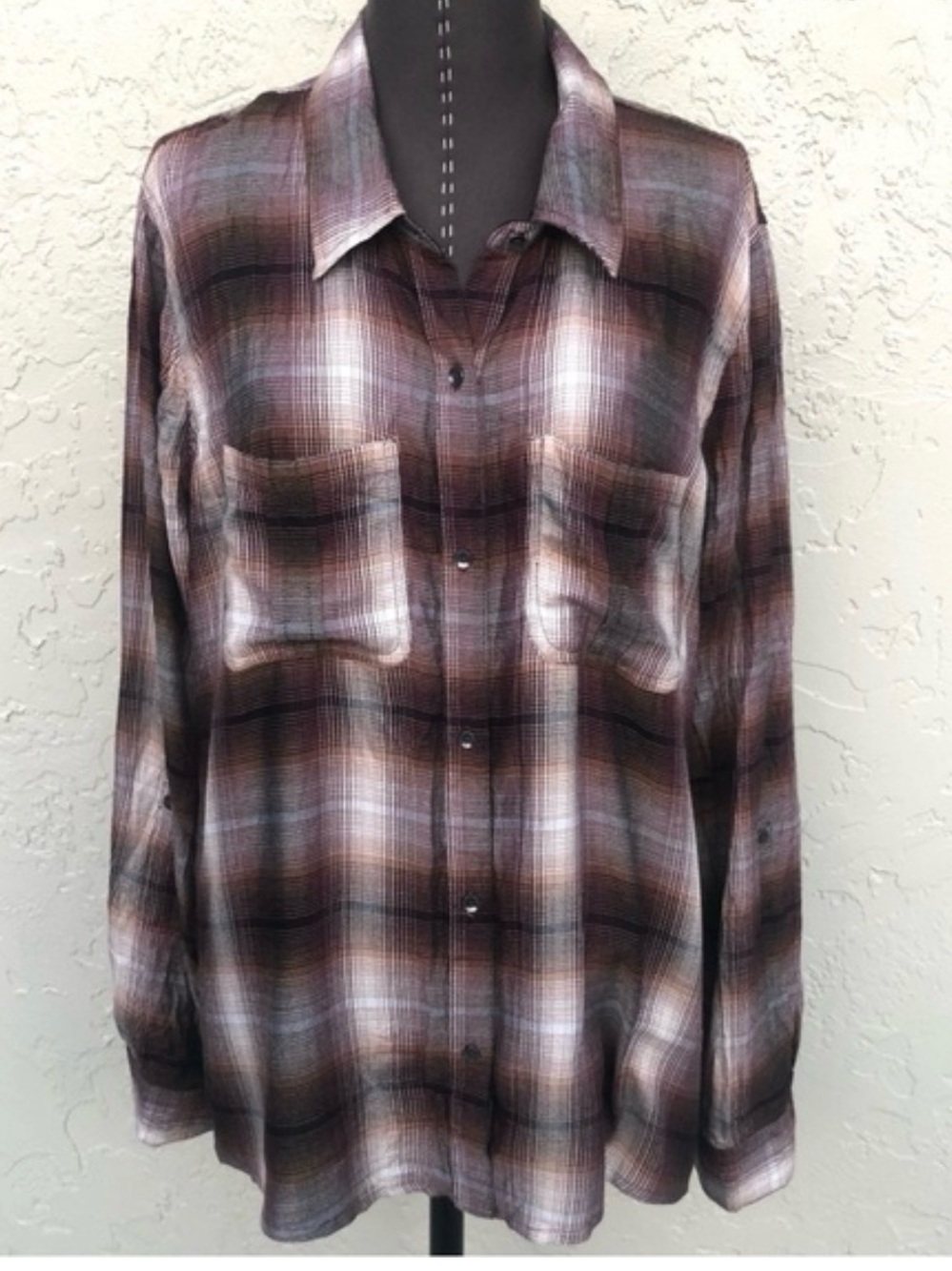 💜 Muda Cotton purple  Plaid Button-Up Shirt